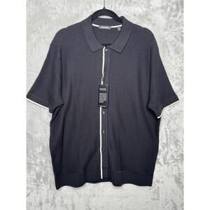 Murano Polo Shirt Mens XL Black Supima Cotton Button Front Waffle Knit NEW